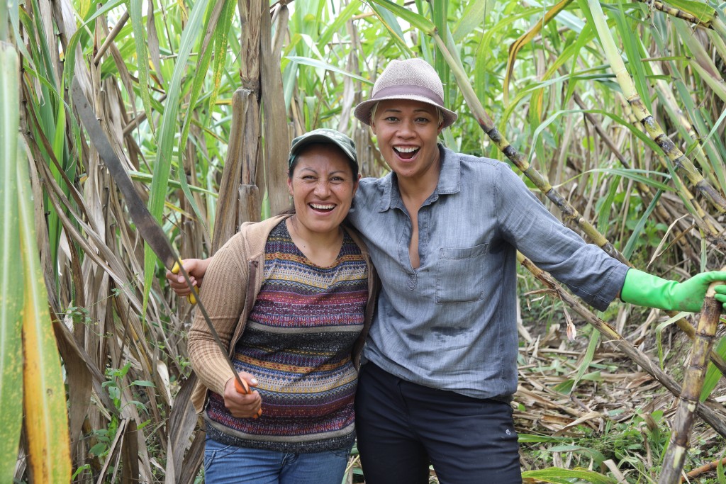 Programme Name: Amazing Hotels: Life beyond the lobby - TX: 02/04/2017 - Episode: Amazing Hotels: Life beyond the lobby - Ecuador (No. 2) - Picture Shows: Staff member of Mashpi lodge with Monica Galetti in vegetation fields, Ecuador - (C) BBC - Photographer: BBC